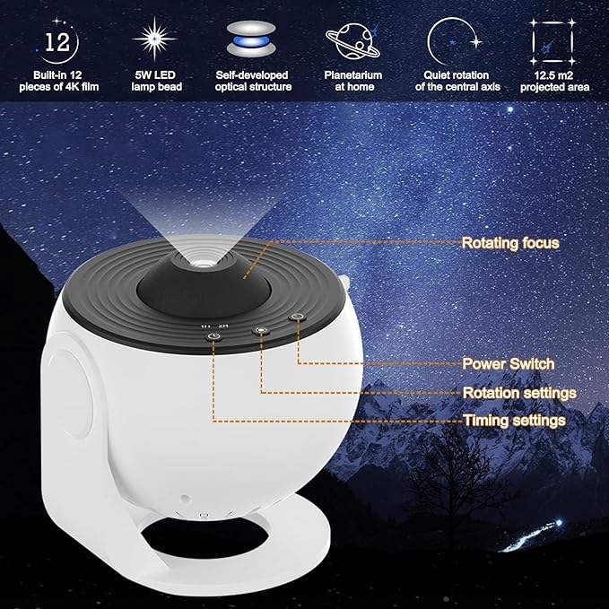 Starlight: Galaxy Planetarium Projector with Star & Nebula Lighting Effects, Starry Sky Night Light with 12 Projection Film Discs for Bedroom & Home Décor