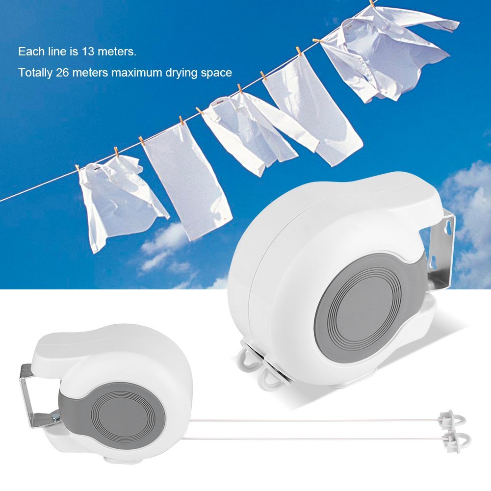 Retracto: Retractable Wall-Mounted Clothesline for Indoor & Outdoor Drying, Heavy Duty Adjustable Double Laundry Line for Wet & Dry Clothes