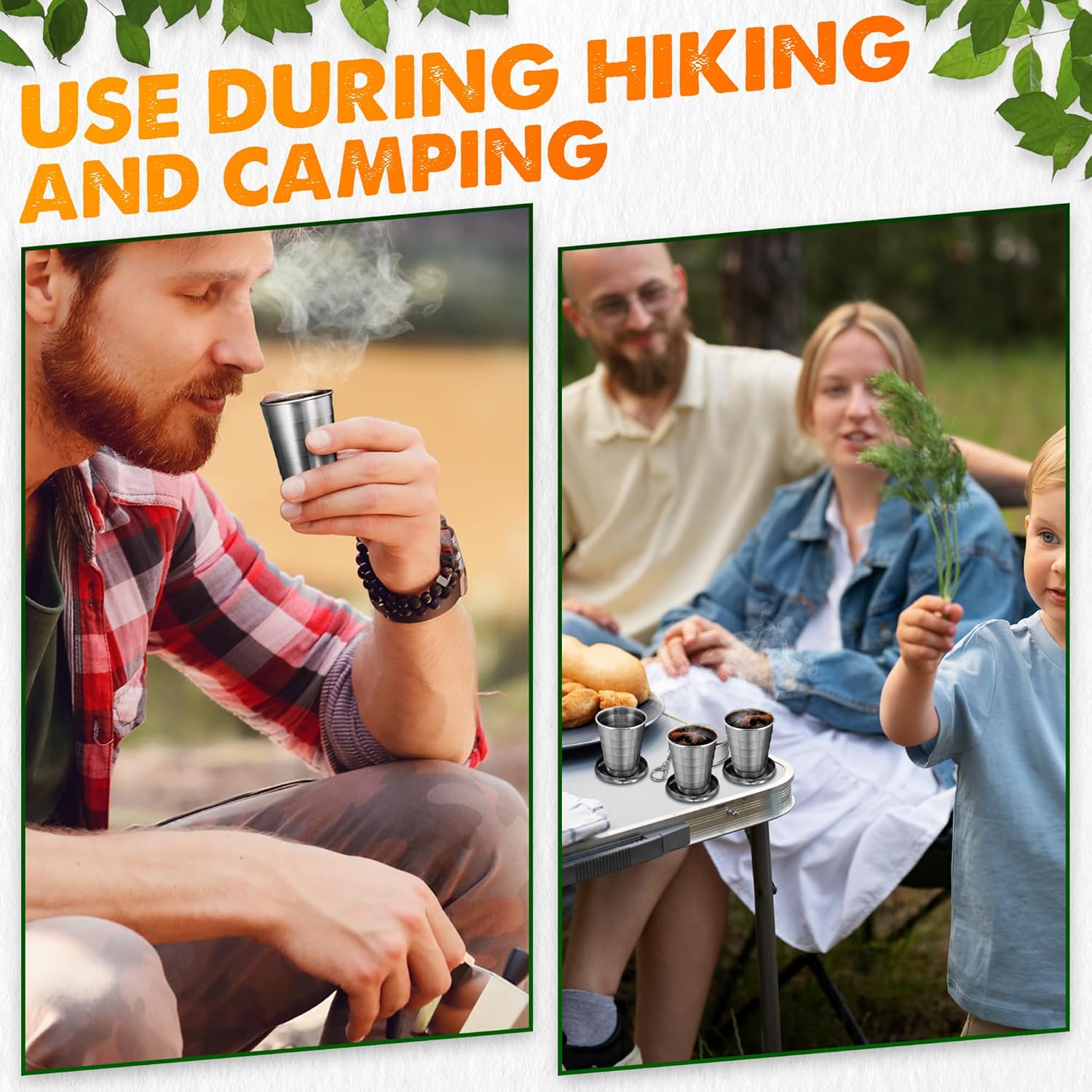 FoldyCup: Stainless Steel Folding Travel Cup with Leak-Proof Lid, Compact & Collapsible Pocket Mug for Camping, Hiking, Trekking & Outdoor Use (75ml)