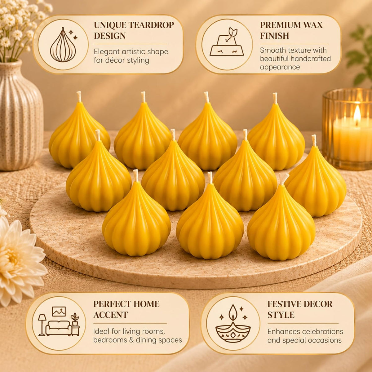 Modak: Traditional Modak-Shaped Decorative Candles with Indian Mithai Design for Ganesh Chaturthi, Diwali, Pooja, Home Décor & Festive Gifting (Pack of 6)