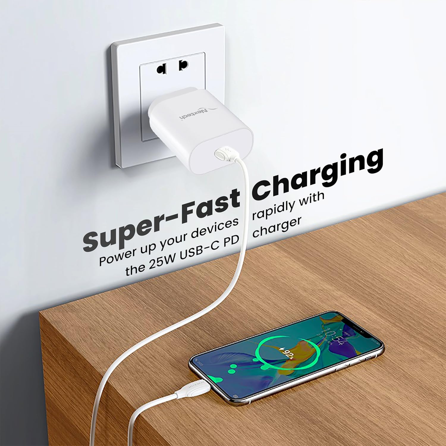 Nextech 25W Type C Mobile Charger Adapter, Fast PPS Charging for Samsung Smartphones, iPhone 15/14/13/12/11/X & Pro, Max Series & Other Type C Devices, PD Technology (Charge 25, Black)