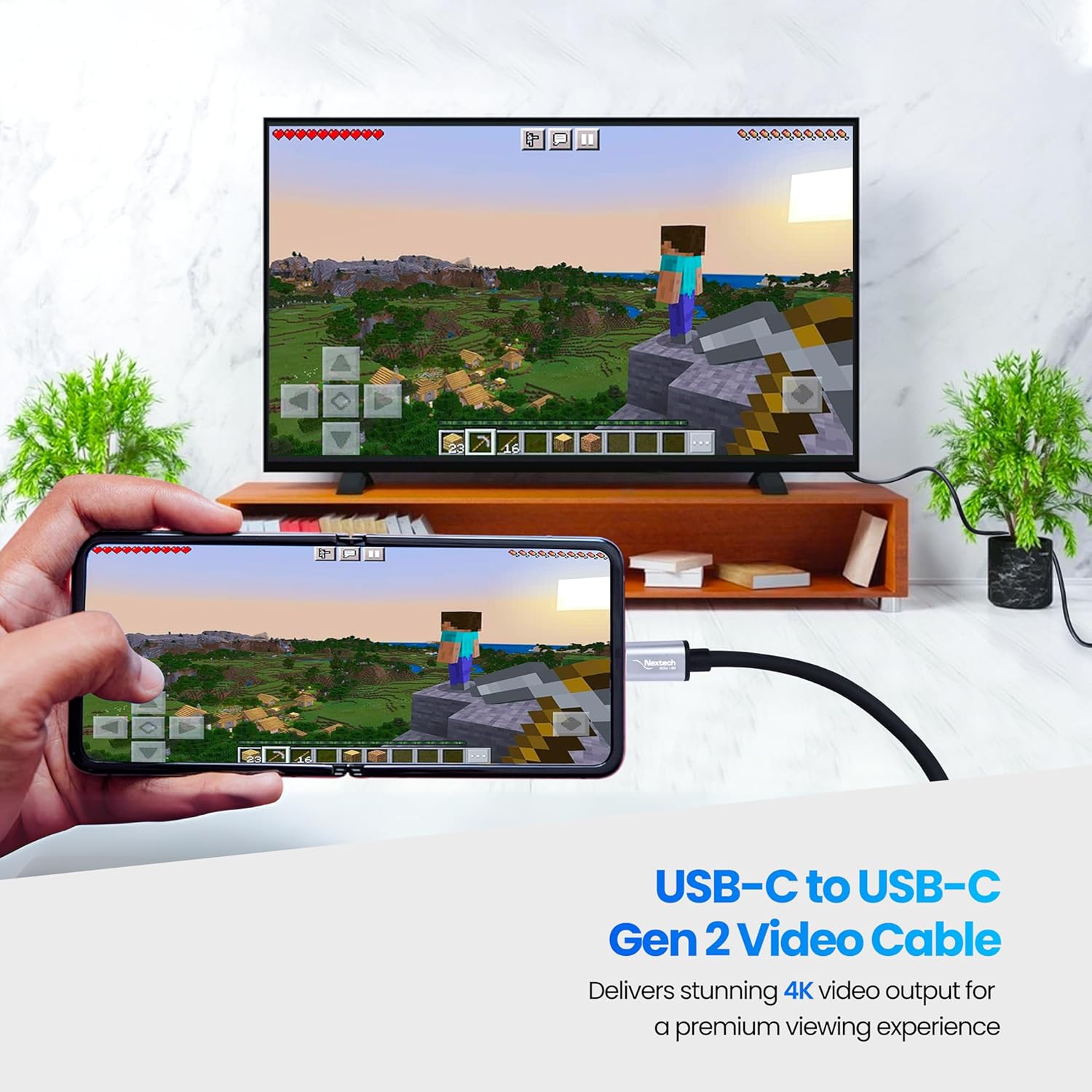 Nextech USB Type C to Type C 100W, Gen 2, 10gbps Braided Fast Sync & Charge Video Cable Compatiable with Laptops & Smartphones (1.8M)