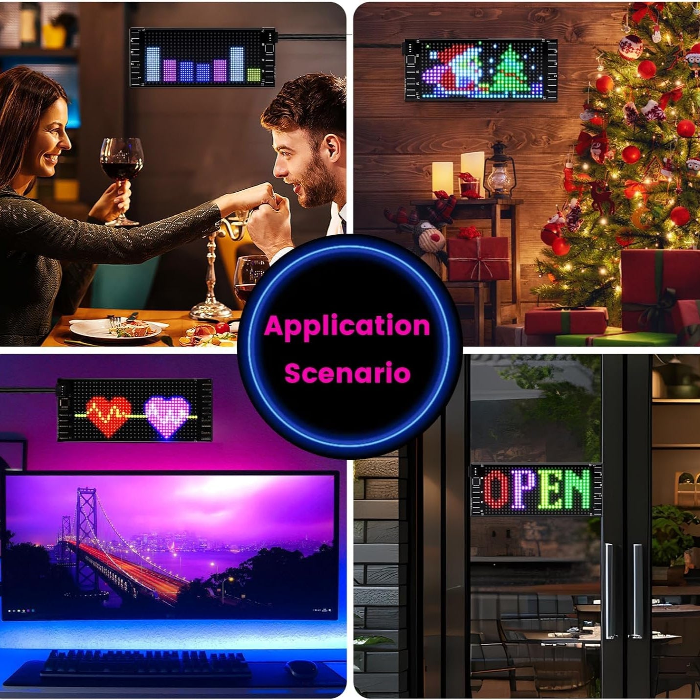 Pixy: RGB LED Matrix Display Panel with App & Remote Control, Flexible Pixel Sign Board for Cars, Rooms, Offices & Custom Scrolling Messages (7" × 3")