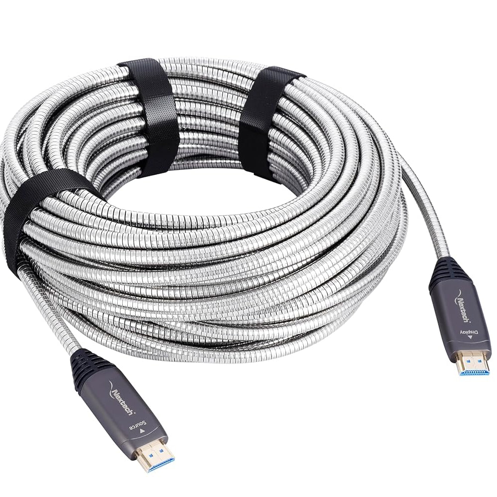 Nextech 20M HDMI AOC Cable – 4K@60Hz Active Optical Fibre, Armoured Heavy-Duty Build, EMI/RFI Shielded, Long-Distance High-Speed HDMI Cable for TV, Projector, Gaming & AV Installations
