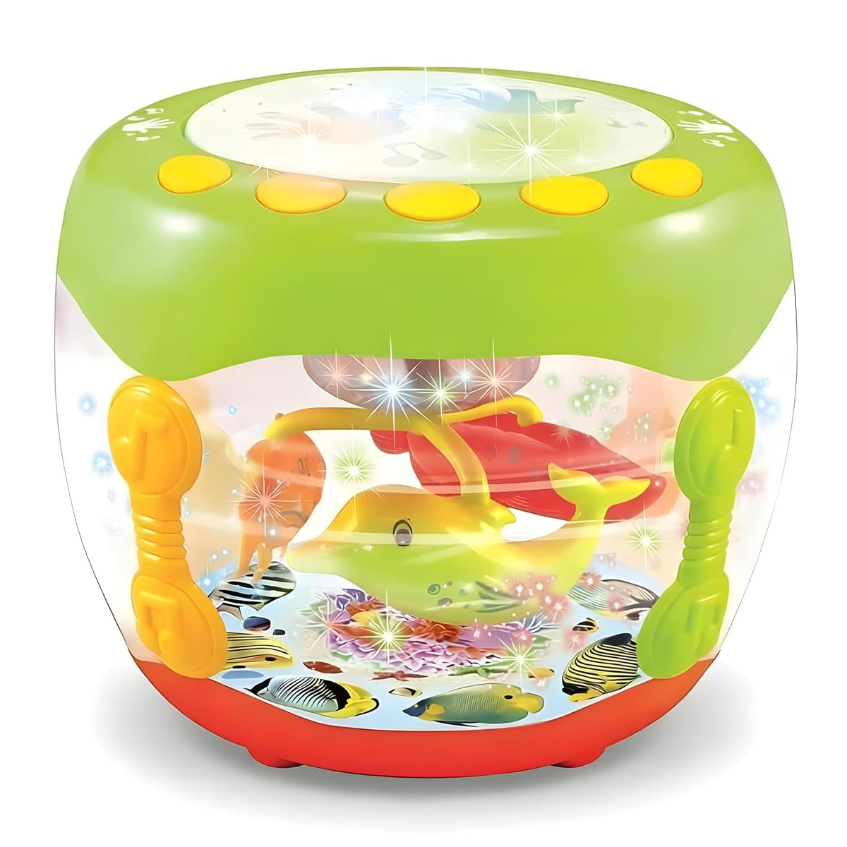 Drumo: 2-in-1 Musical Drum & Rotating LED Lamplight Toy with 13 Sounds, 11 Songs, 8 Instrument Modes, Drum Beats & Rechargeable Battery for Kids