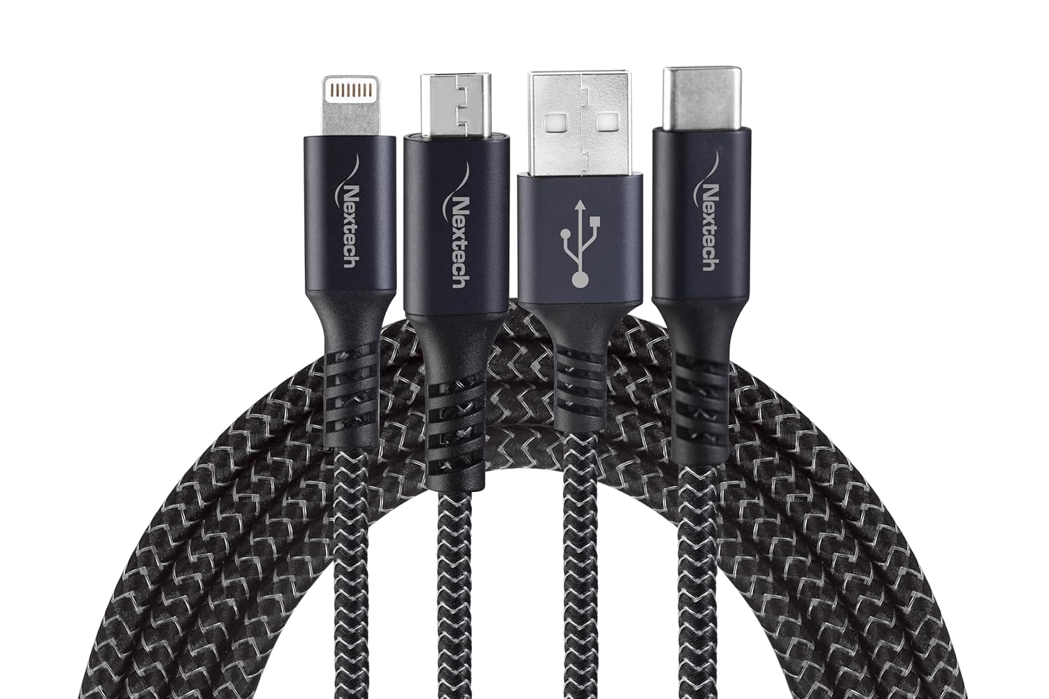 Nextech 3 in 1 USB Fast Charging Cable with Type C, Lightning, Micro USB Connectors for iPhone, iPad, Android and Type-c mobile phones