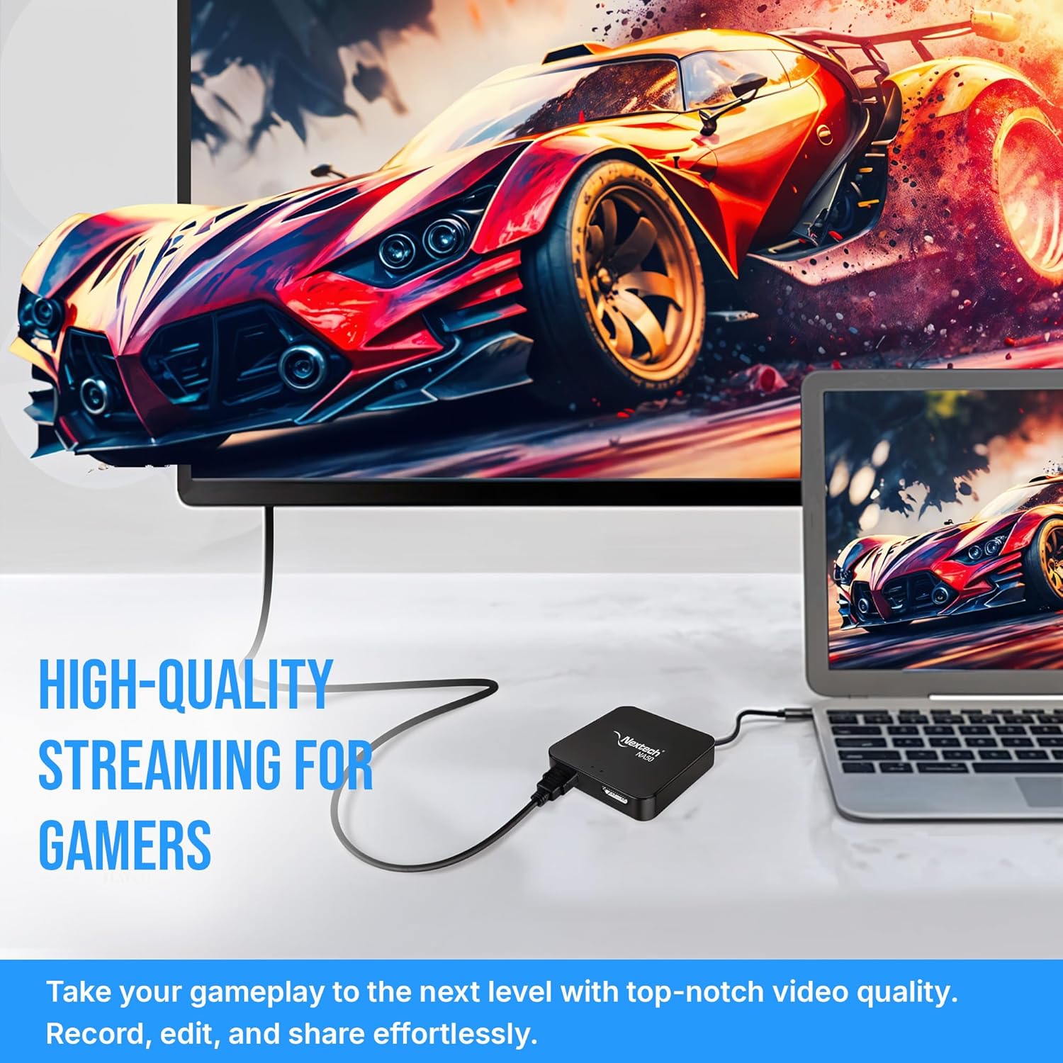 Nextech HDMI Capture Card – 4K@30Hz Pass-Through, Ultra-Low Latency Loop-Out, USB 3.0 Plug & Play, AUX Audio Input – Compatible with PS5, Xbox, Camera, PC for Streaming & Recording
