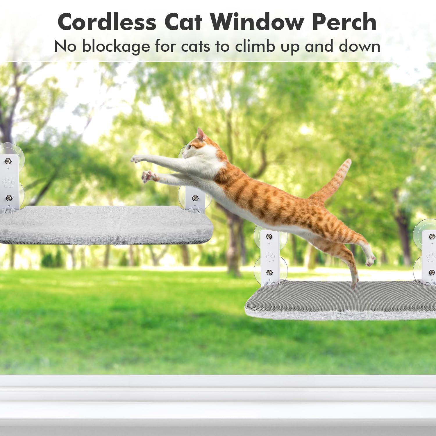PurrNest: Window-Mounted Cat Hammock Bed with Strong Suction Cups, Reversible Cover with Two Different Kinds of Fabrics & Foldable Design