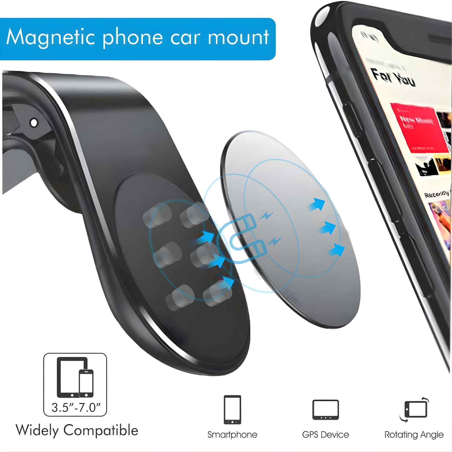 Maglo: Magnetic Universal Car Phone Mount, Strong Magnet Mobile Holder with Secure Grip & Easy Installation for All Smartphones