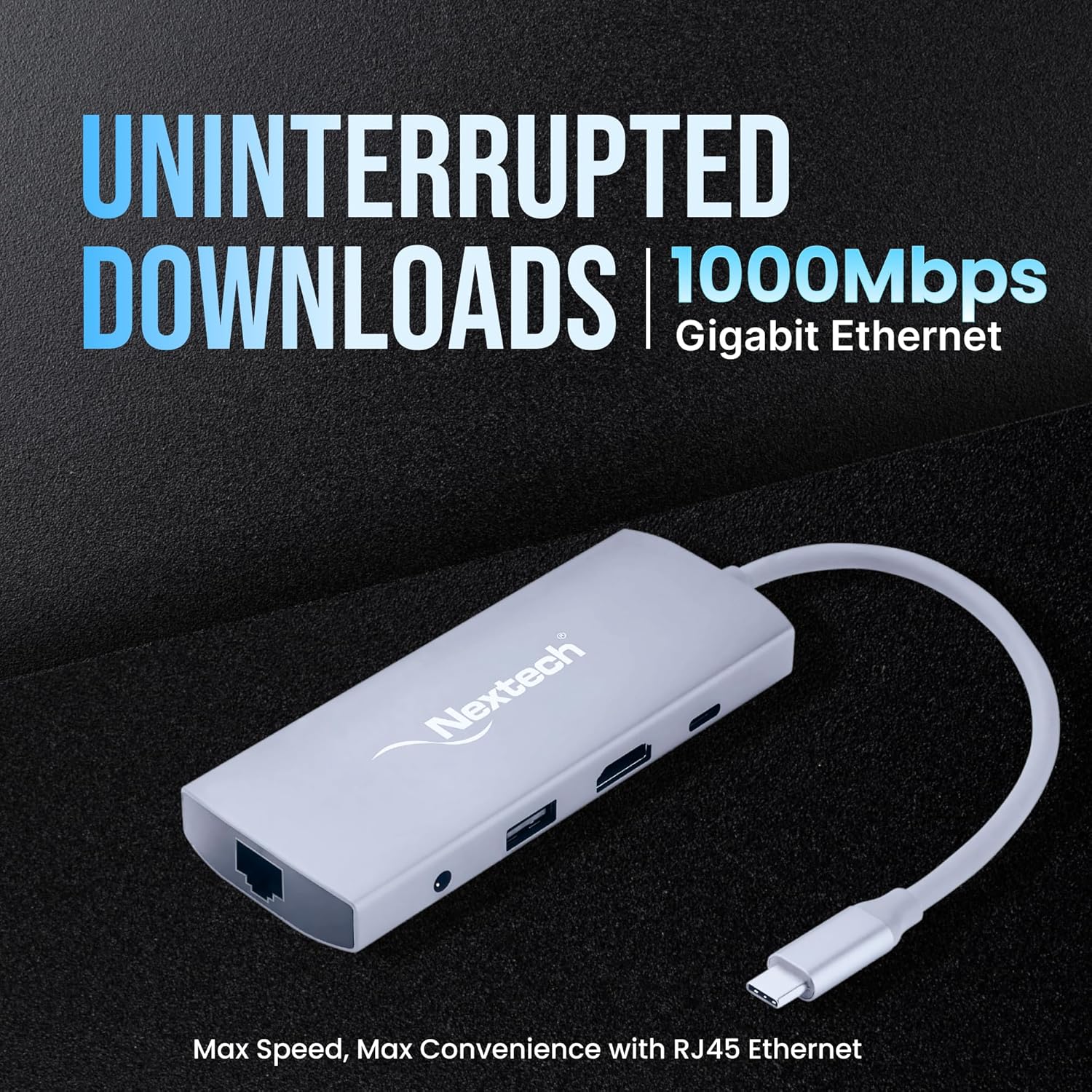 Nextech 9-in-1 USB-C Hub Docking Station – Type-C Adapter with 4K HDMI, Gigabit LAN, PD 100W Charging, USB 3.0 Ports, SD/TF Card Reader, Audio Jack – Compatible with MacBook, Windows – Space Grey