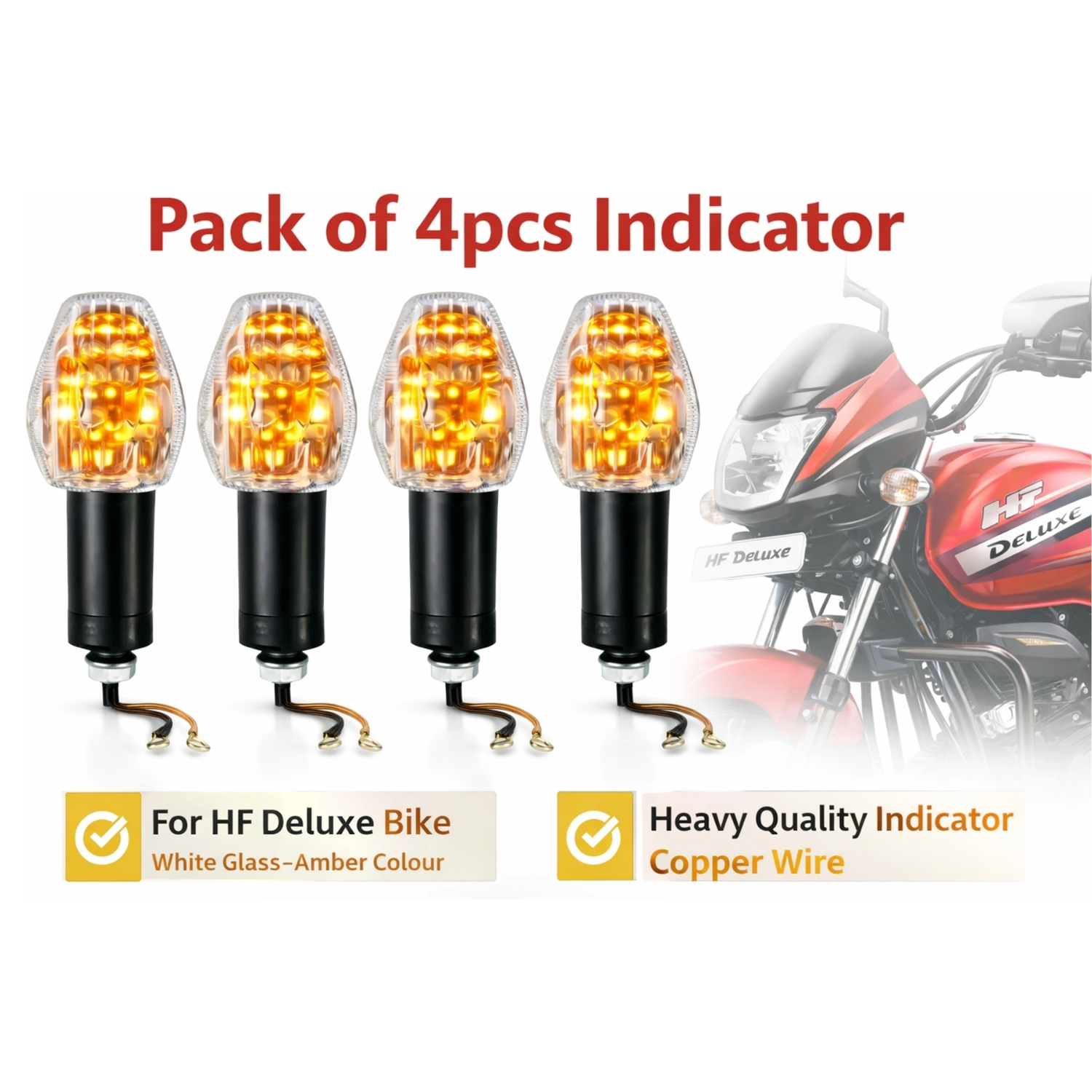 Side, Rear, Front Halogen Indicator Light for Hero HF Deluxe, Glamour (Orange)