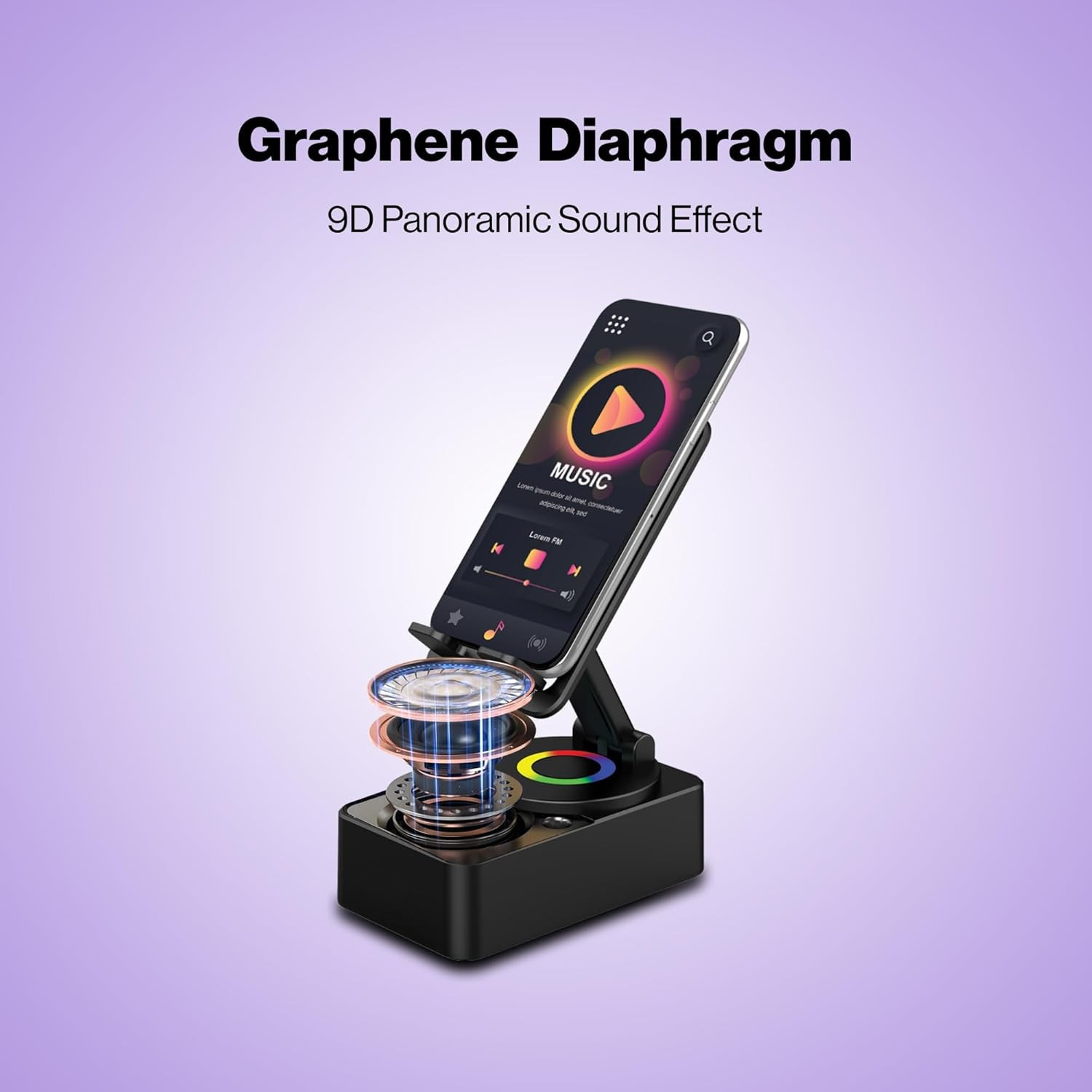 Luvo: 3-in-1 Foldable Phone Stand with Bluetooth Speaker & 360° Rotation, Portable Desk Holder with Wireless Audio, Hands-Free Viewing & Compact Travel-Friendly Designea