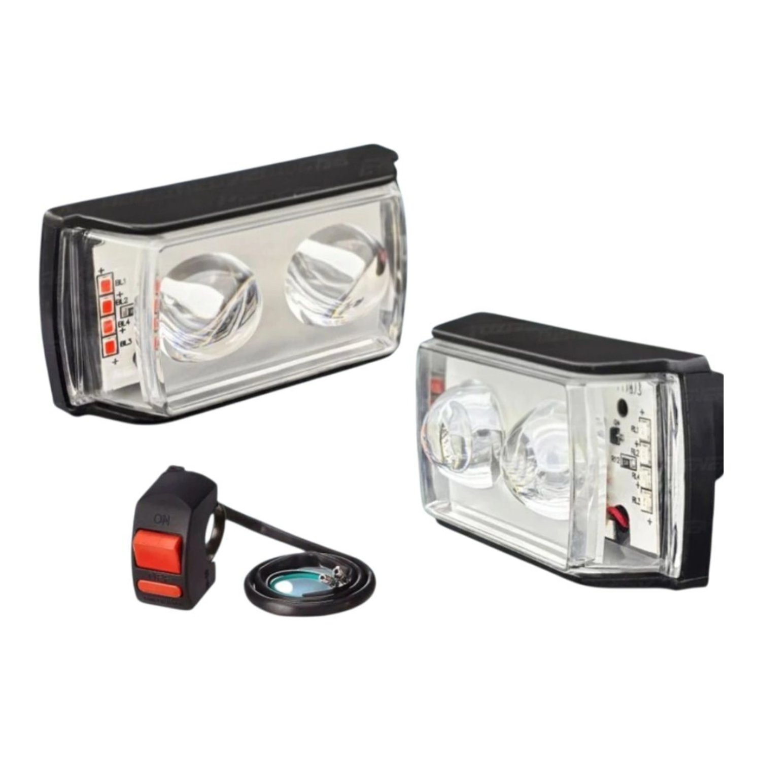 Mini Double Lens Fog Light with Yellow & White Fleshing Light (RED & Blue DRL) Fog Lamp Motorbike LED (12 V, 45 W) (Universal For Bike, Pack of 2)