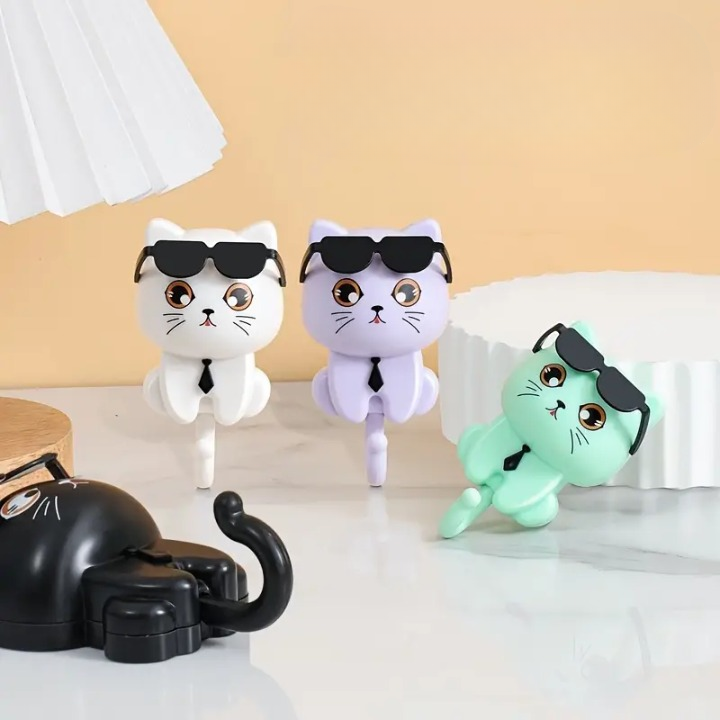 SwagCat: Adorable Cat Wall Hook with Stylish Sunglasses Design for Keys, Towels, Hats & Coats