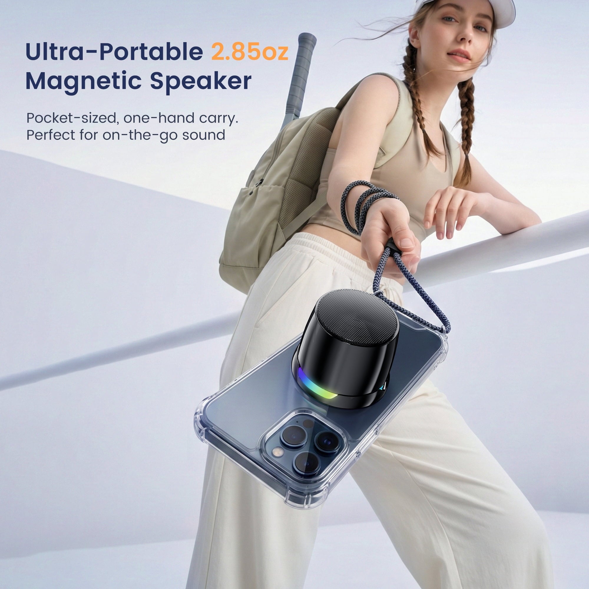 Mago: Mini Magnetic Bluetooth Speaker with Built-In Phone Stand, TWS Stereo Pairing & Strong Magnetic Mount for Smartphones, Refrigerators & Metal Surfaces