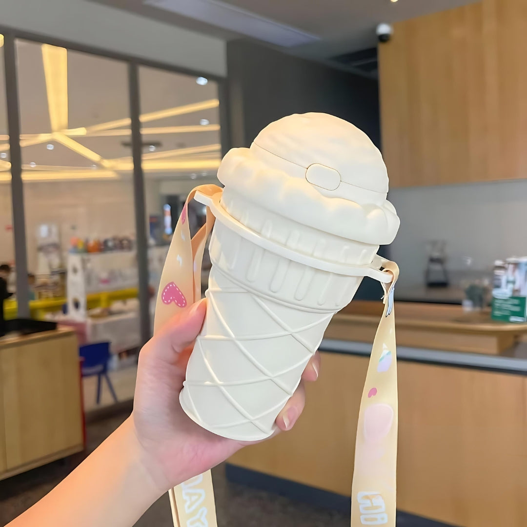 Sippy: Adorable Ice Cream Cone Sipper Bottle with Built-In Straw & Kid-Friendly 450ml Design