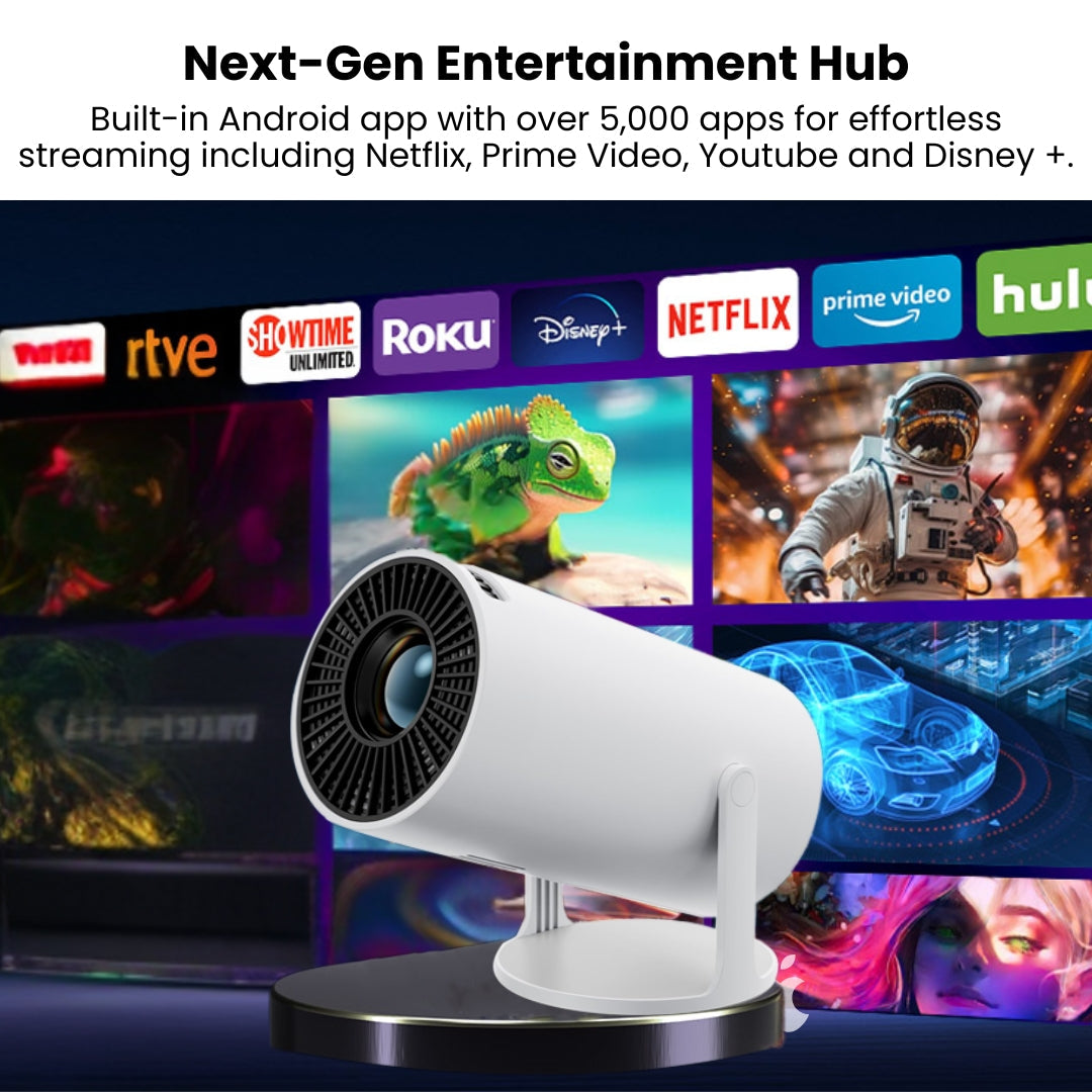 Zenith: Portable WiFi-Enabled HD Smart Projector with 4K Support, Built-in Apps (YouTube, Netflix, Prime), Rotatable Design & 100" Max Display