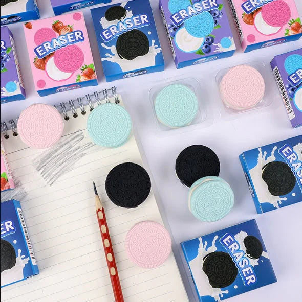 Biskie: Fun Oreo-Inspired Scented Eraser Set, Realistic Cookie Design in Pastel Colors, Perfect for Kids' Stationery, Return Gifts & Desk Collectibles