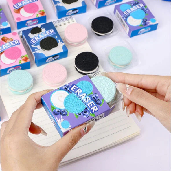 Biskie: Fun Oreo-Inspired Scented Eraser Set, Realistic Cookie Design in Pastel Colors, Perfect for Kids' Stationery, Return Gifts & Desk Collectibles