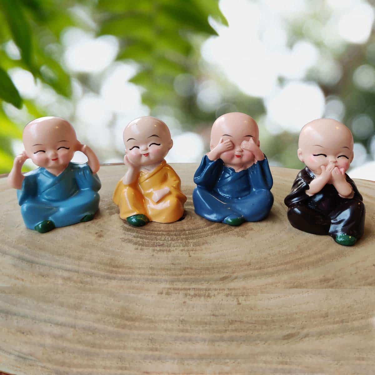 Bliss: Set of 4 Buddha Monk Statues with Elegant Design, Ideal for Home, Office & Spiritual Decor