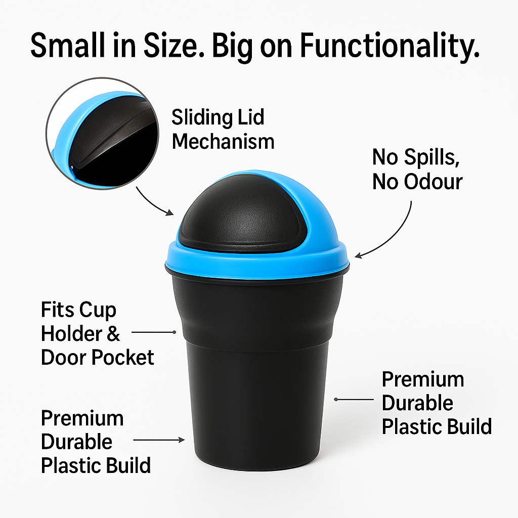 Trashie: Compact Car Trash Bin with Flip Lid, Portable Dustbin for Car Cup Holders, Desks & Travel Use, Mini Waste Container for Clean Interiors