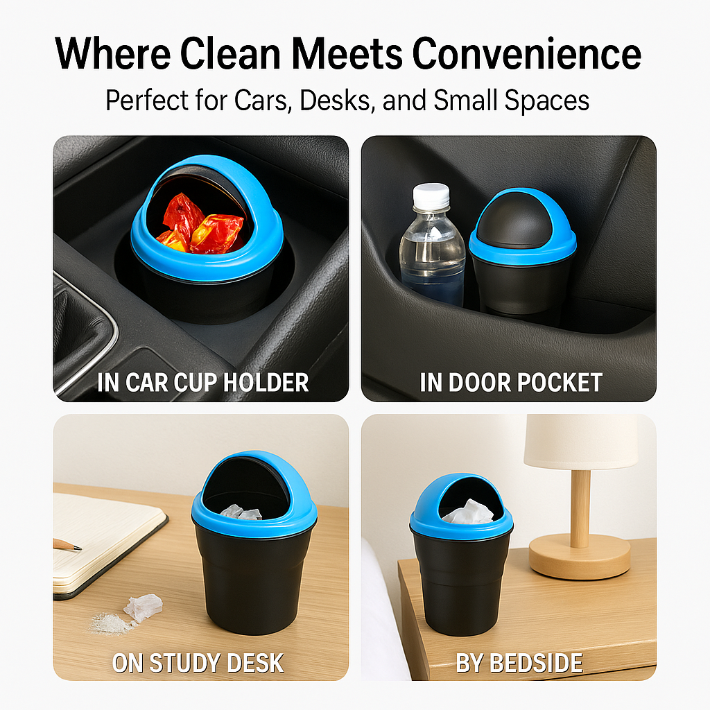 Trashie: Compact Car Trash Bin with Flip Lid, Portable Dustbin for Car Cup Holders, Desks & Travel Use, Mini Waste Container for Clean Interiors