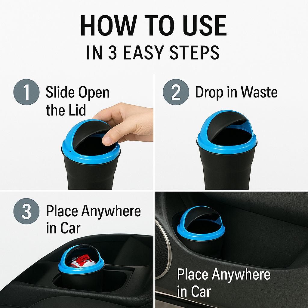 Trashie: Compact Car Trash Bin with Flip Lid, Portable Dustbin for Car Cup Holders, Desks & Travel Use, Mini Waste Container for Clean Interiors