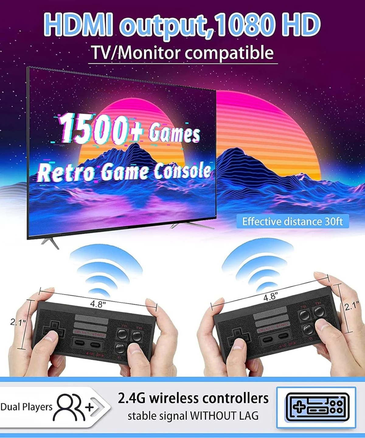 RetroTV: Ultimate 90s HDMI Retro Game Stick with Plug & Play Wireless HD 1080p Gaming for Up to 2 Players