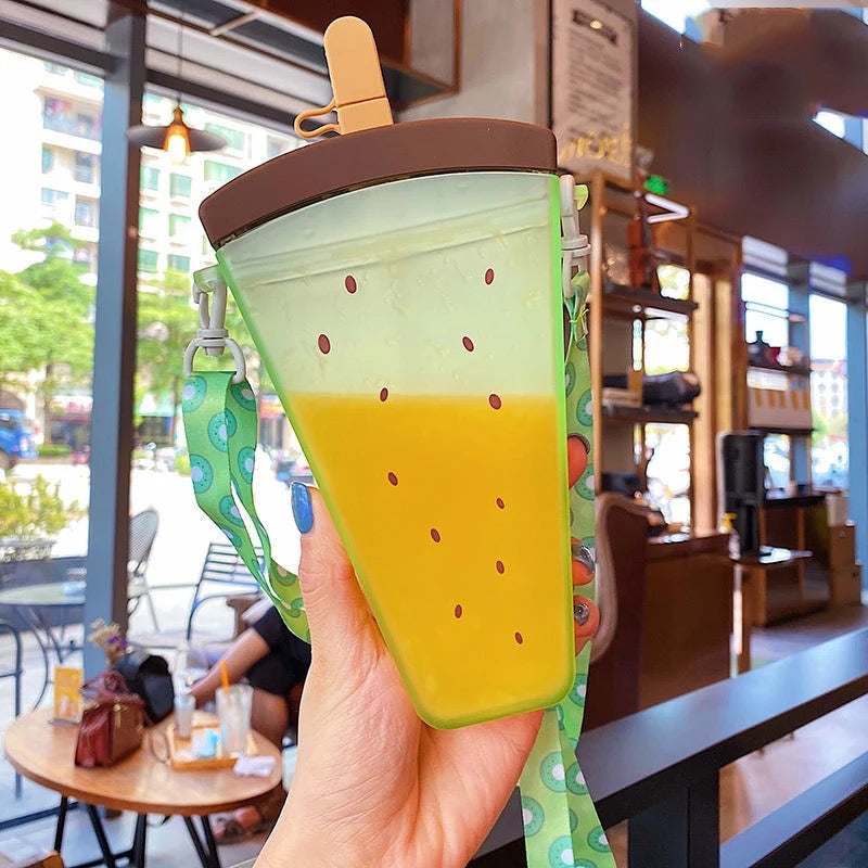 FruitChill: Aesthetic Watermelon Sipper Bottle with Straw & Adjustable Strap – Portable & BPA-Free for Travel & Daily Use