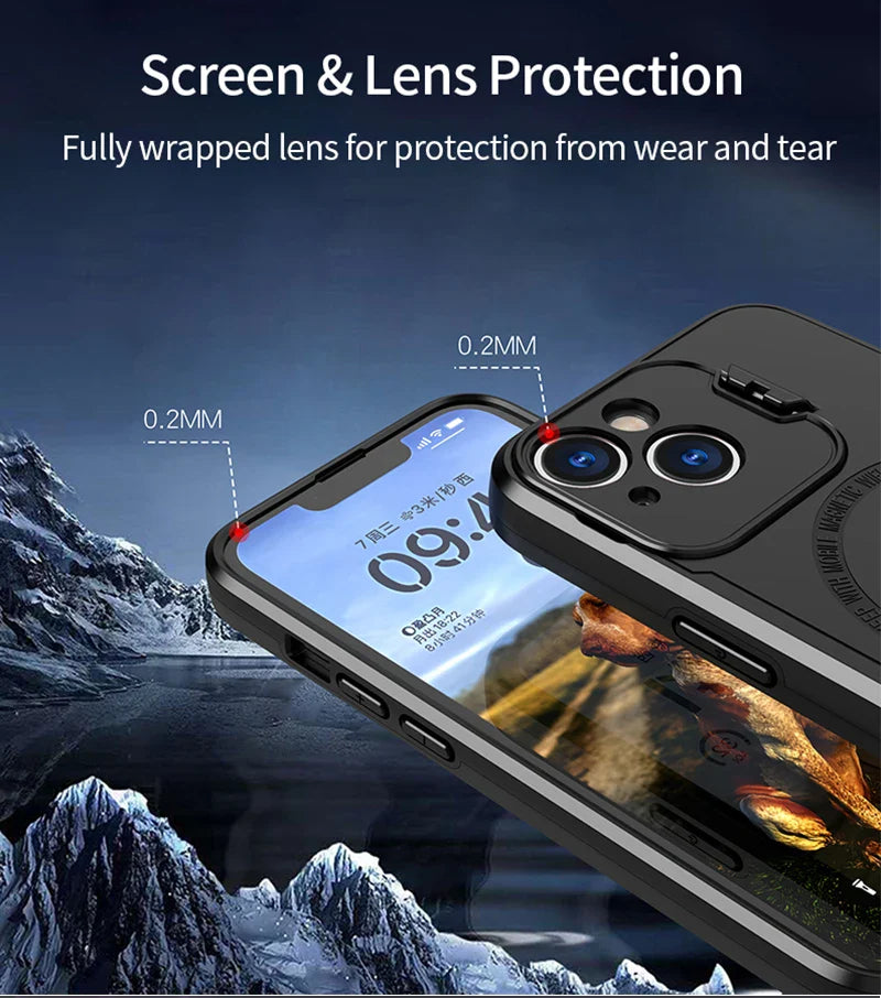 iPhone 15 Back Cover With MagSafe Wireless Charging And Camera Protection Convertible Stand
