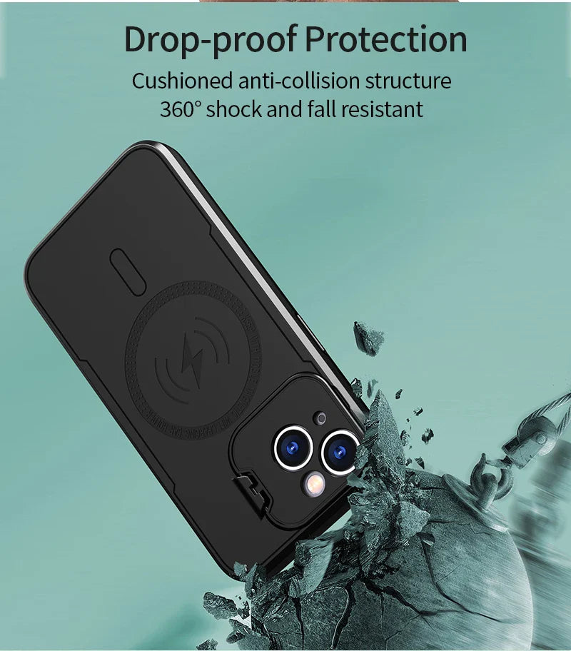 iPhone 15 Back Cover With MagSafe Wireless Charging And Camera Protection Convertible Stand