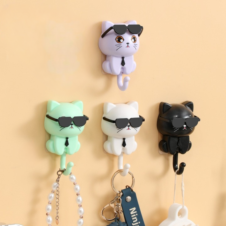 SwagCat: Adorable Cat Wall Hook with Stylish Sunglasses Design for Keys, Towels, Hats & Coats