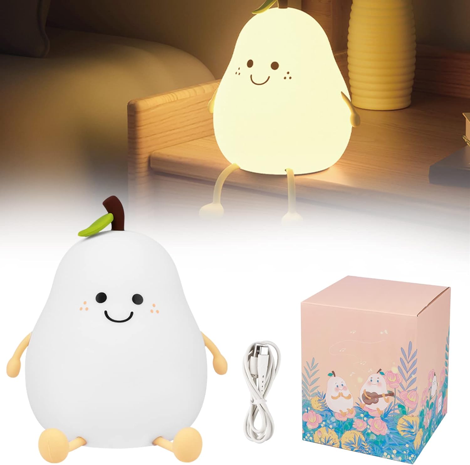 Charm: Portable Squishy Silicone Pear Night Lamp – Touch-Control LED with 7-Color Modes, USB-C Rechargeable for Kids' Bedroom & Nursery