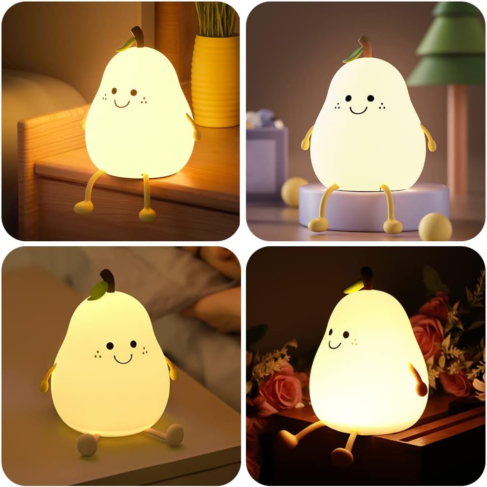 Charm: Portable Squishy Silicone Pear Night Lamp – Touch-Control LED with 7-Color Modes, USB-C Rechargeable for Kids' Bedroom & Nursery