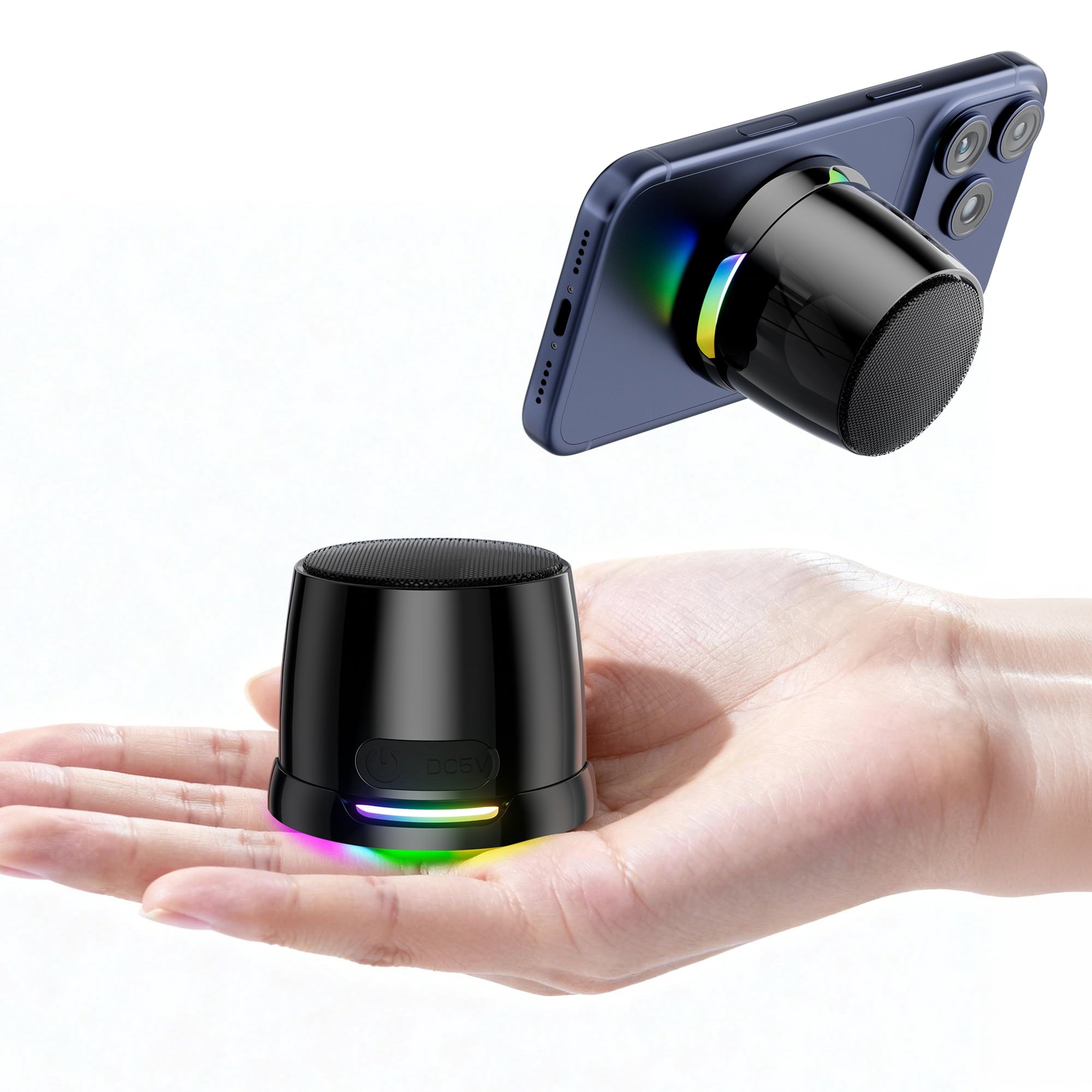 Mago: Mini Magnetic Bluetooth Speaker with Built-In Phone Stand, TWS Stereo Pairing & Strong Magnetic Mount for Smartphones, Refrigerators & Metal Surfaces