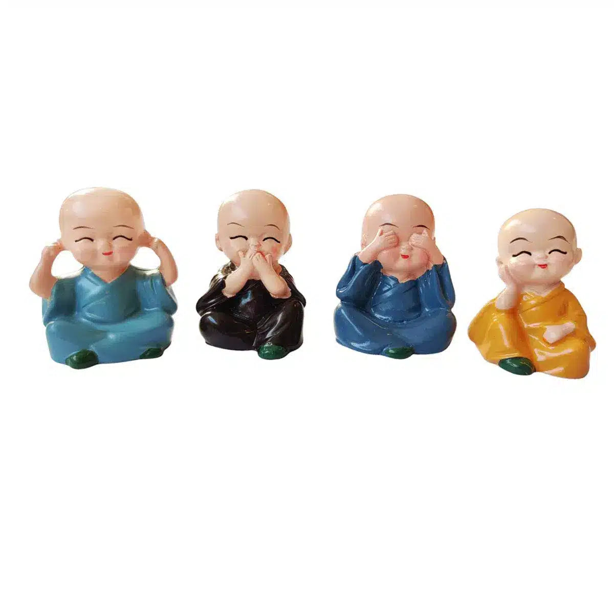 Bliss: Set of 4 Buddha Monk Statues with Elegant Design, Ideal for Home, Office & Spiritual Decor