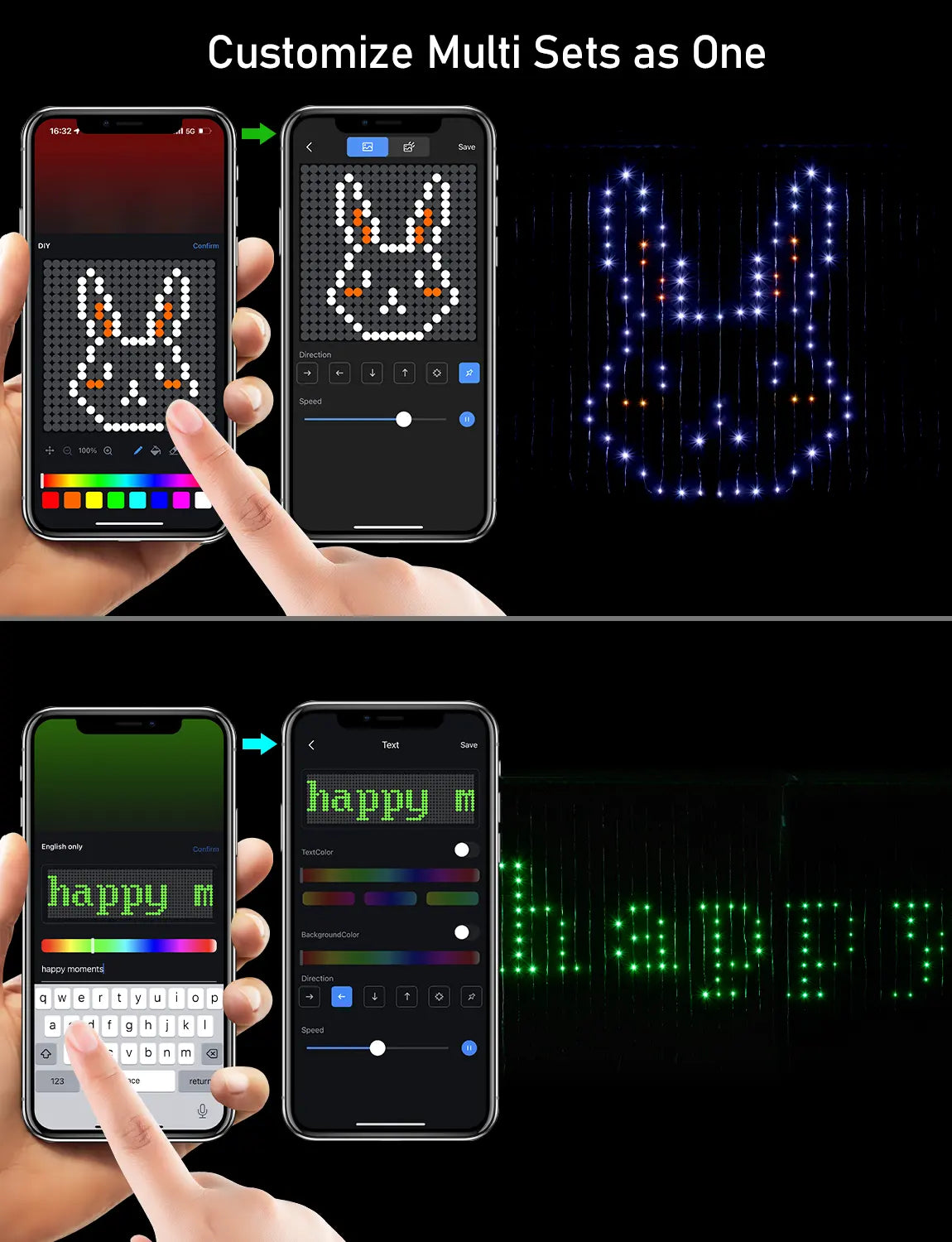 Pixelo: Smart ARGB Curtain Light with 400 LEDs, Bluetooth App Control, Music Sync & Customizable Patterns & Text