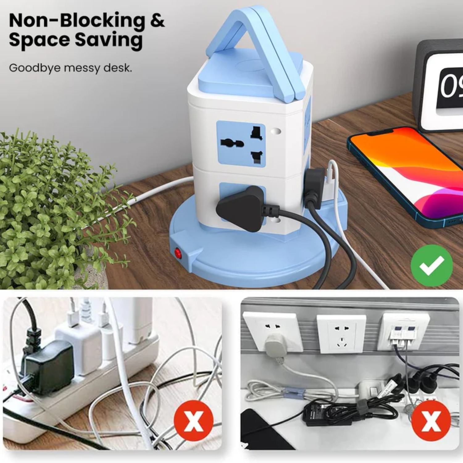 PowerX: Extension Board with 8 Outlets & 3 USB Ports, Surge-Protected Multi-port Power Strip for Home Electronics