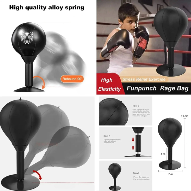 Punchie: Heavy-Duty Desktop Punching Bag with Strong Suction Base & Durable Spring – Tabletop Stress Relief Toy for Home, Office & Study Desks