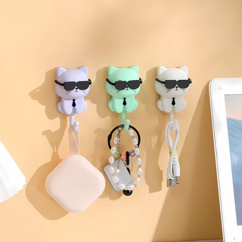 SwagCat: Adorable Cat Wall Hook with Stylish Sunglasses Design for Keys, Towels, Hats & Coats