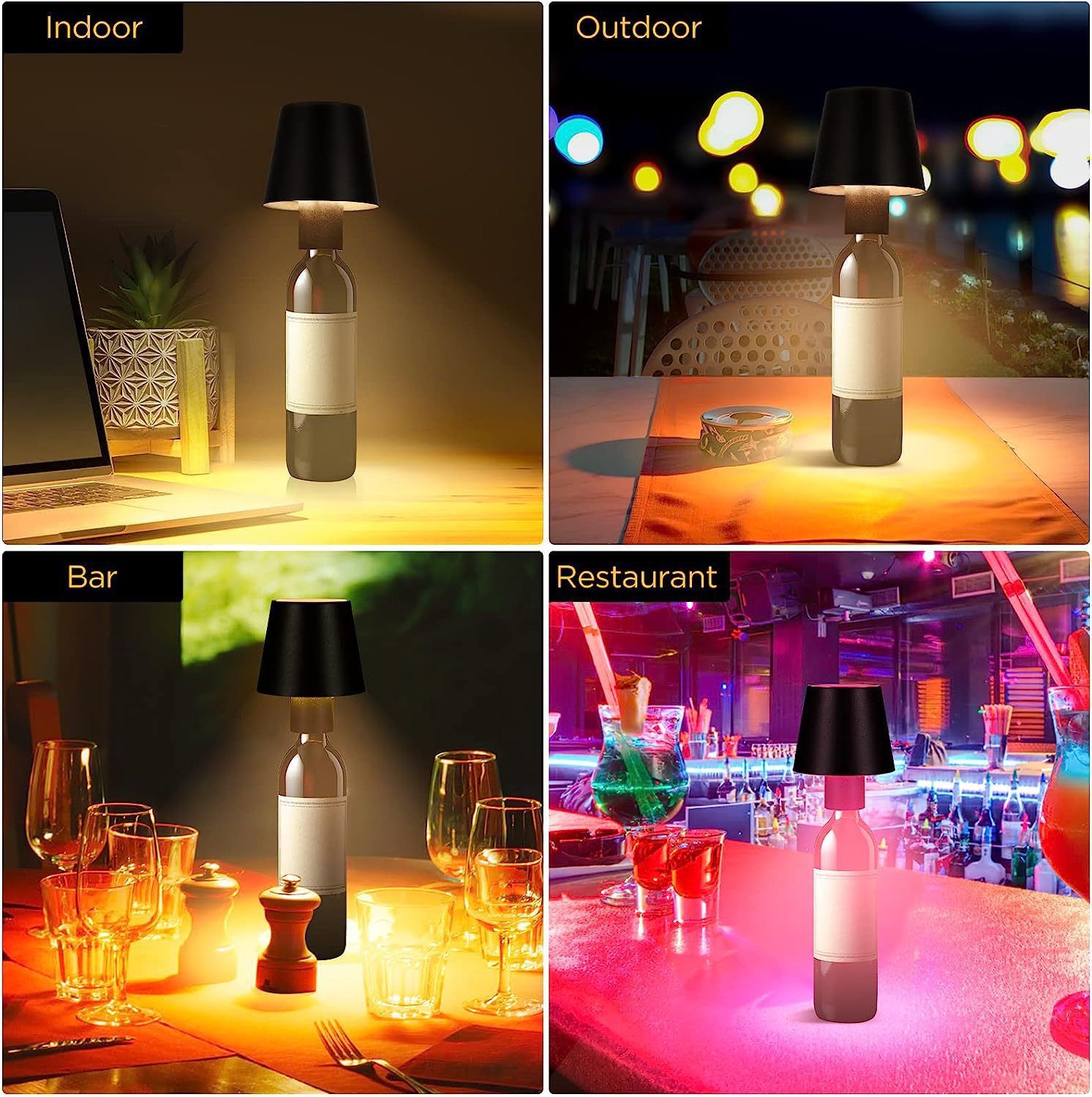 Boozify: Wine Bottle Topper LED Lamp USB-C Rechargeable with 3 Colour Adjustable Brightness & Touch Control