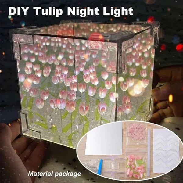 GlowCraft: DIY Infinite Mirror Tulip Lamp with 3D LED Flower Lights for Tabletop Décor & Unique Gifting