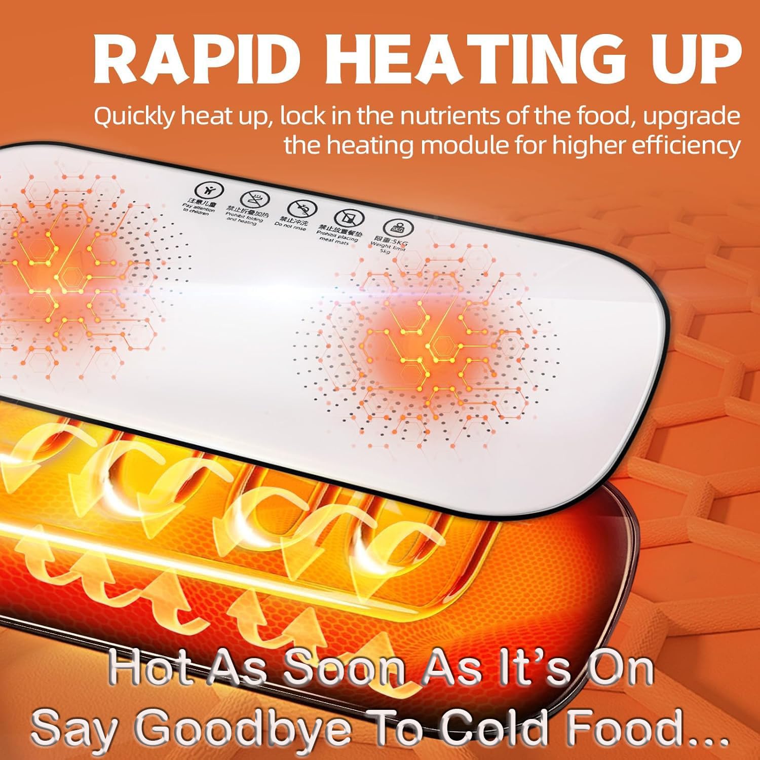 Heatio: Electric Food Warming Tray with Adjustable Temperature Control, Portable Heating Mat for Keeping Food Warm, Easy-Clean Anti-Scald Surface for Dining Tables & Home Use