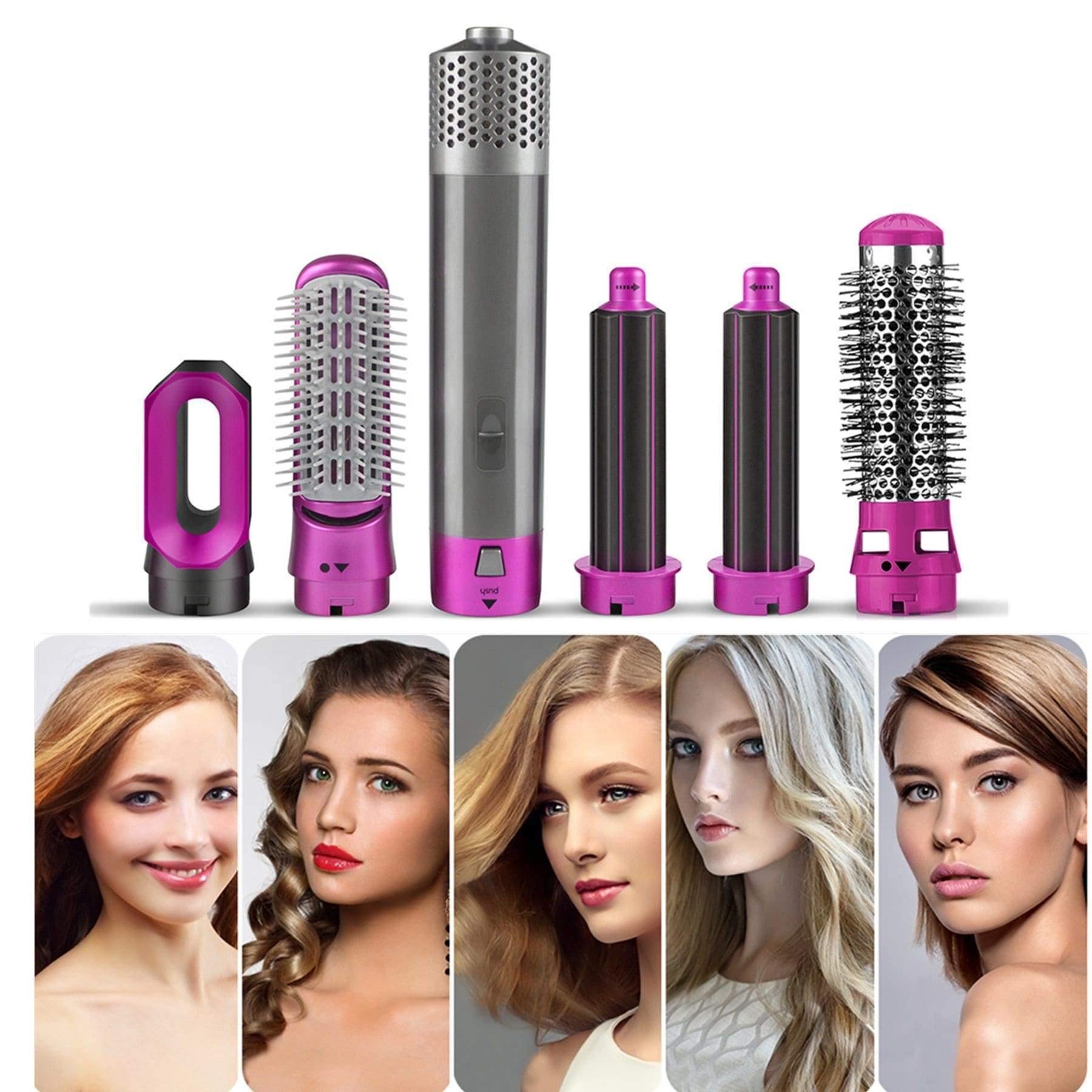 HairGrab: 5-in-1 Hair Styler with Hair Dryer, Air Brush, Straightener, Curler & Volumizer – 1000W One-Step Styling Tool
