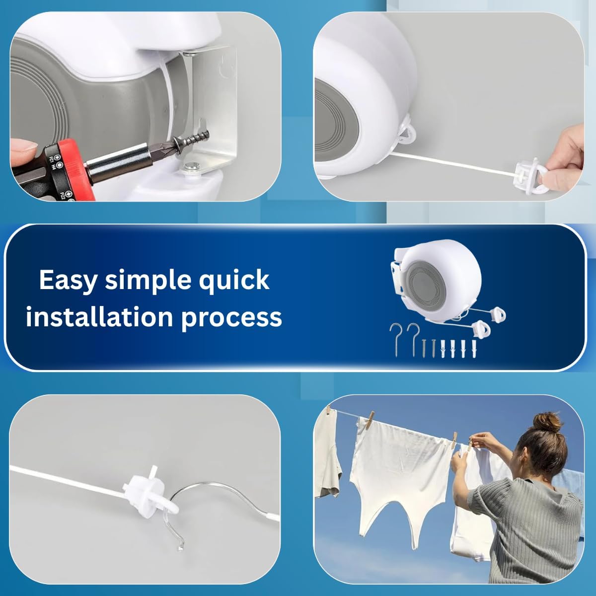 Retracto: Retractable Wall-Mounted Clothesline for Indoor & Outdoor Drying, Heavy Duty Adjustable Double Laundry Line for Wet & Dry Clothes