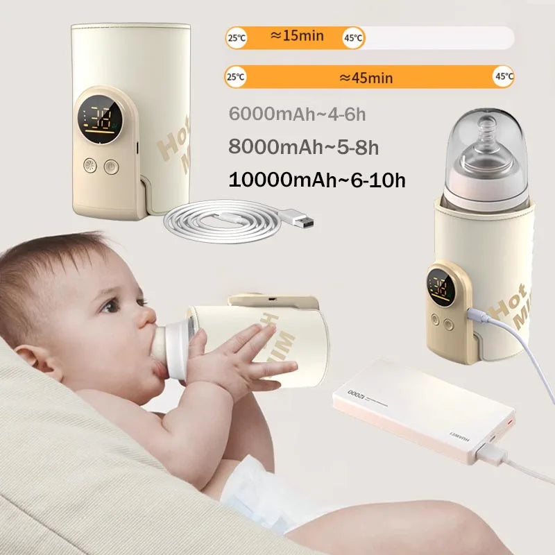Warmie: Portable Baby Bottle Warmer with Adjustable Temperature Control, USB Rechargeable Milk Warmer with Built-In Temperature Sensor for Travel & Night Feeds