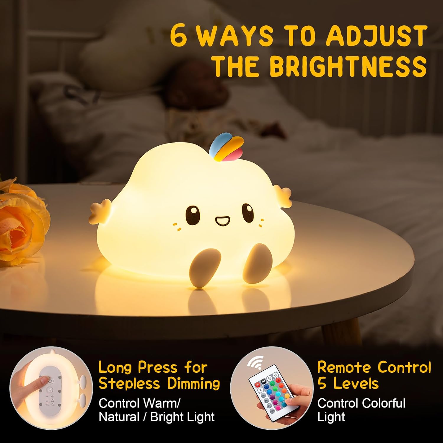 CloudGlow: Aesthetic Cloud LED Night Light – Soft & Squishy Silicone Lamp with Touch Control, USB-C Rechargeable & Color Changing