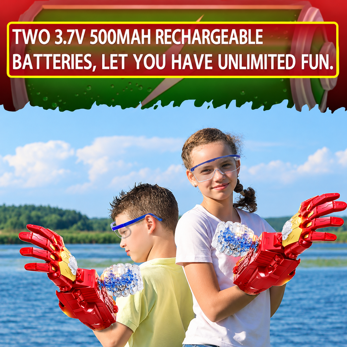 IronArc: Superhero-Inspired Electric Gel Ball Blaster Glove with 2000-Ball Magazine, 1200mAh USB Rechargeable Battery & Up to 15m Shooting Range