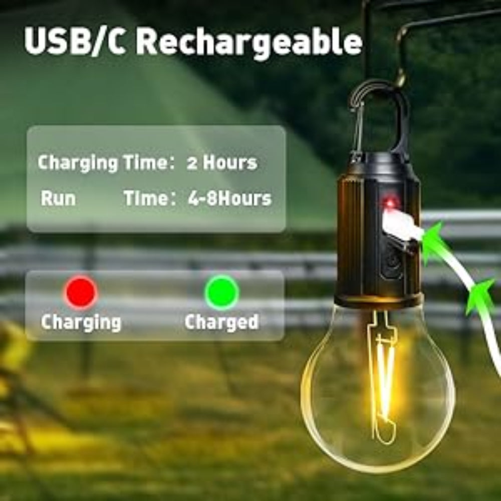 ClipGlow: Rechargeable Clip-On LED Bulb – Waterproof Hanging Camping Light with USB Charging & 3 Lighting Modes for Hiking, Repair, Emergency & Outdoor Use