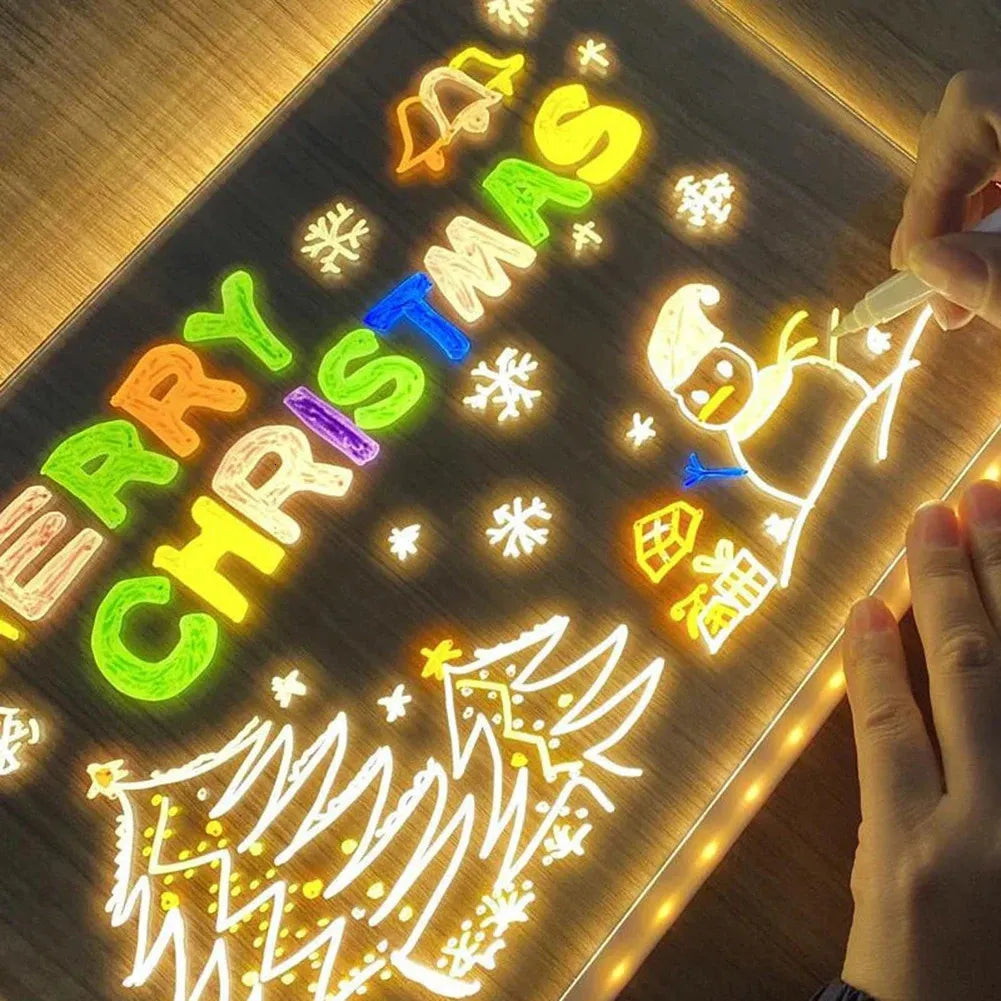 Gleam: LED Message Sketch Board & Night Lamp with Acrylic Dry Erase Surface, Stand & 13 Glow Pens for Home, Office & Gifting